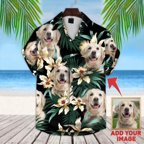 Custom photo Dog floral Aloha Shirt, Dog Flowers Pattern Hawaiian Shirt, Dog Hawaiian shirt For Men, Women