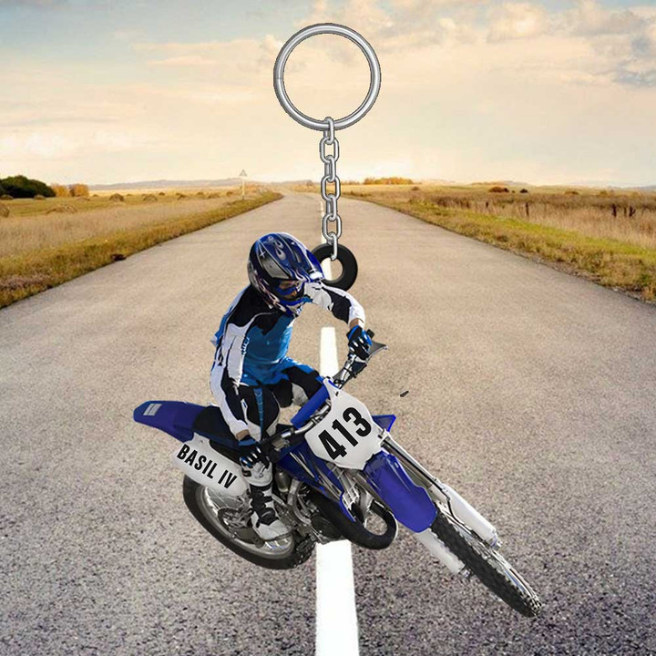 Personalized Motocross Dirt Bike Keychain, Custom Name Acrylic Flat Keychain for Biker