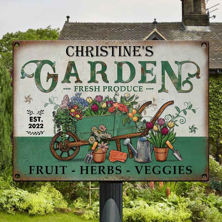 Personalized Garden Tool Metal Wall Art, Plant Garden Sign Fresh Produce Vintage Metal Signs