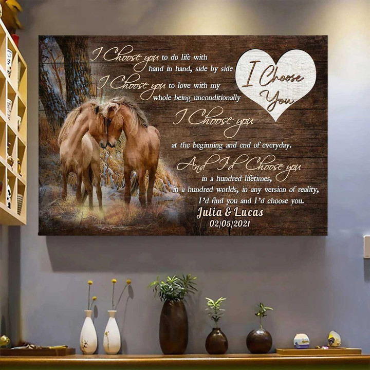 Personalized Horse Wall Art for Wedding Anniversary, Gift for Husband & Wife Canvas Horse Lovers