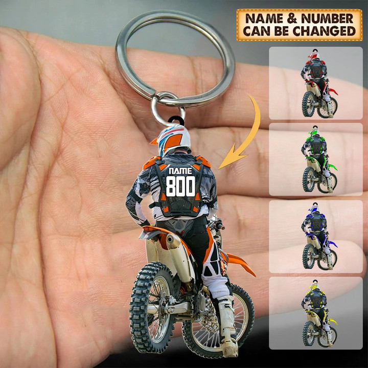 Personalized Motocross Racer Keychain, Customized Flat Acrylic Keychain for Motocross Lovers