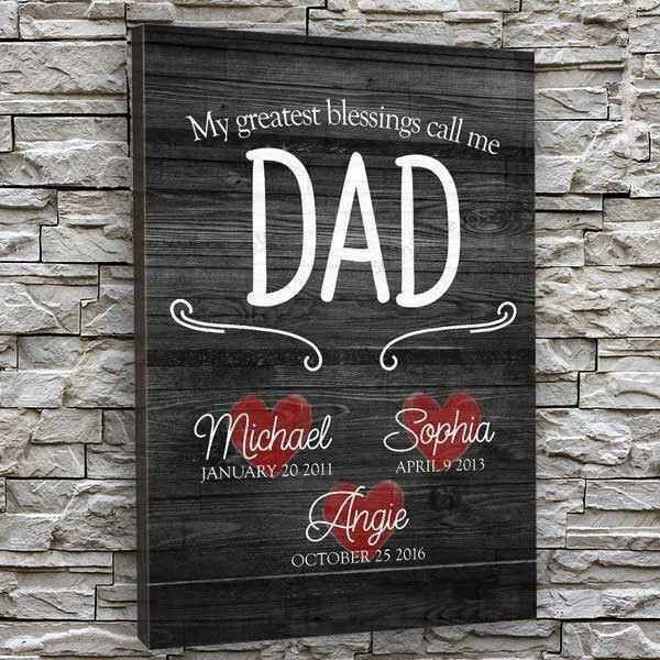 Personalized Father's Day Canvas, My greatest blessings call me Dad Wall Art, Gift from Kids