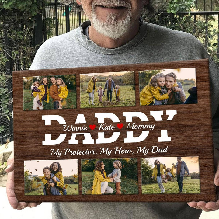 Personalized Daddy Photo Collage Matte Canvas, Best Gift For Dad Father's Day Bedroom Wall Art