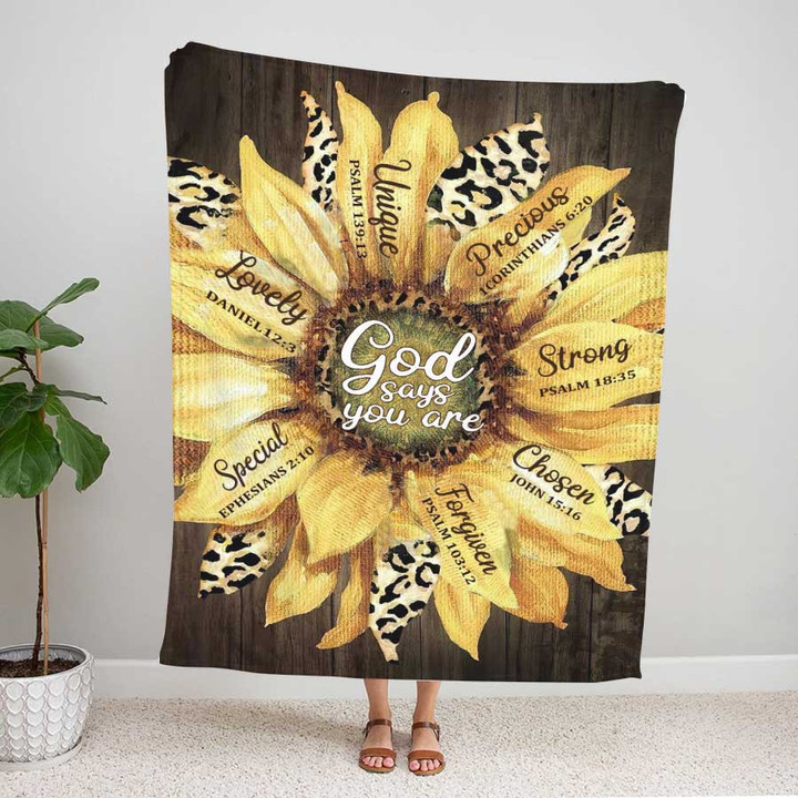 Leopard Sunflowers God says you are Blanket, Jesus Painting Leopard Art Fleece Blanket