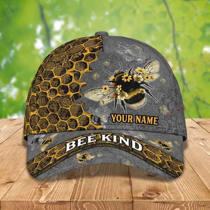 Personalized Bee Cap for Farmer, Cute Bee Hat for Dad, Hive Art Be Kind Baseball Cap for Bee Lovers