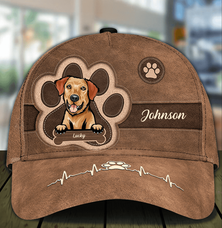 Personalized Labrador Retriever Heartbeat Cap for Dog Mom, Pawprints Hat for Dog Dad