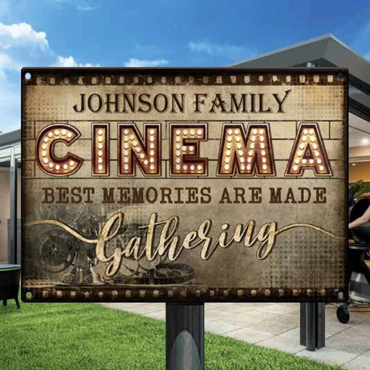 Personalized Home Cinema Sign, Best Memories are made gathering Vintage Metal Sign for Husband And Wife