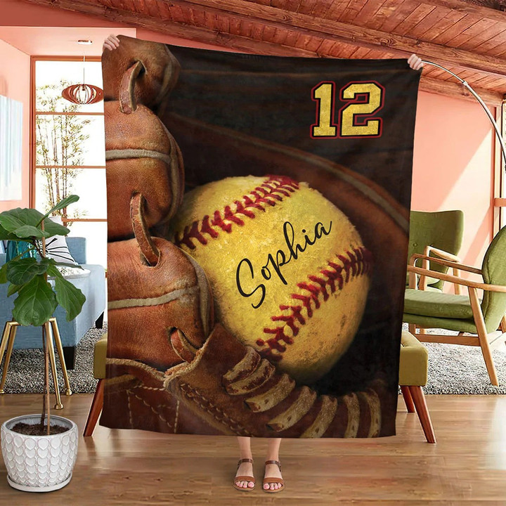 Personalized Name And Number Softball Blanket Gift For Daughter From Mom Dad