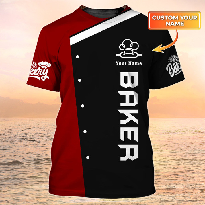 Baker T Shirt Custom Bakery Uniform Black & Red Coolspod