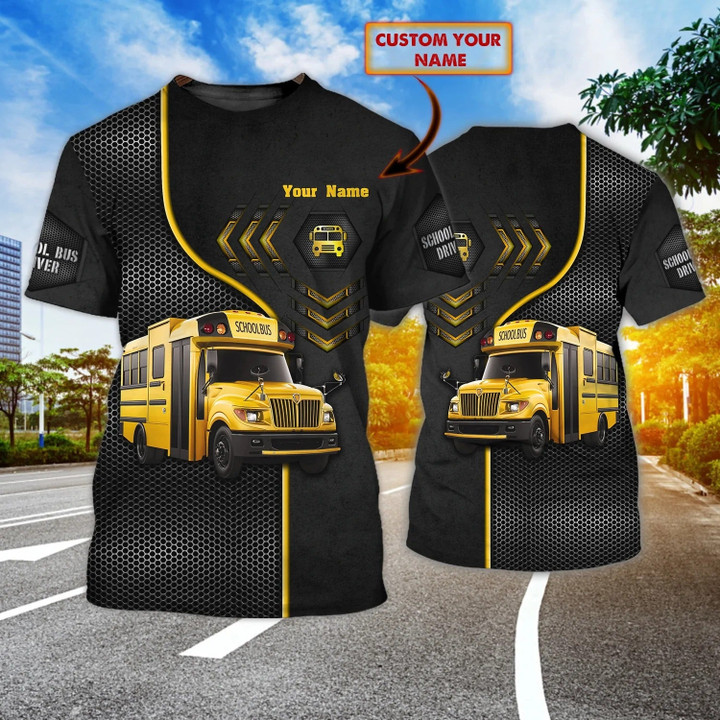 Personalized 3D Black School Bus T Shirt, Driver Of School Bus Shirt Gift To School Drivers