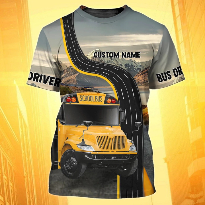 Custom Name 3D All Over Print School Bus T Shirt Men Women, School Bus Driver Shirt Premium