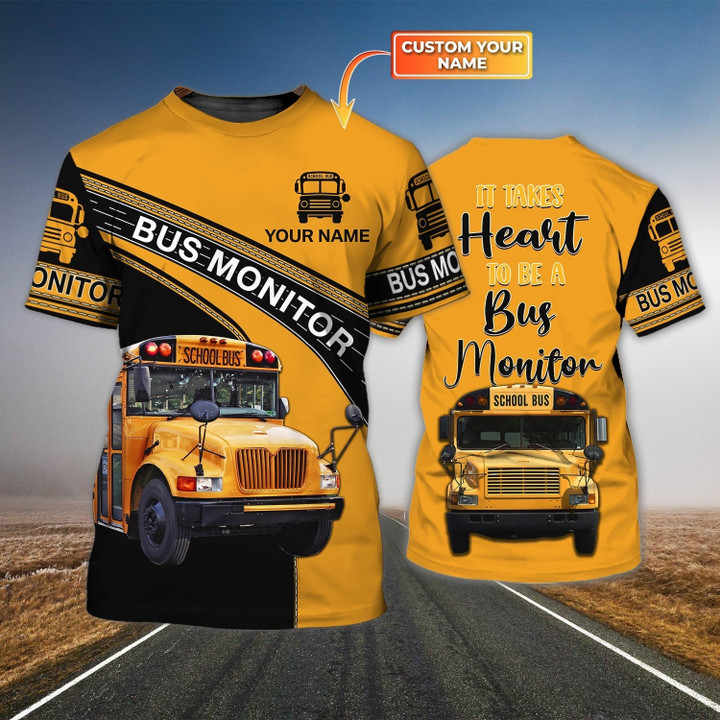 Personalized 3D Yellow Bus Monitor Shirt School Bus T Shirt For Men Women Coolspod