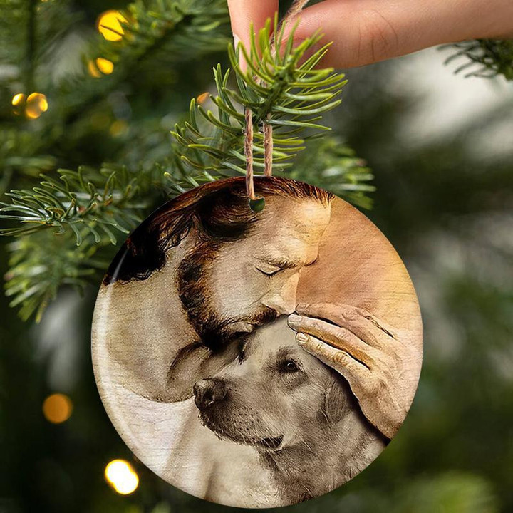Labrador Retriever With Jesus Hug in Hand Ceramic Ornament for Dog Lovers