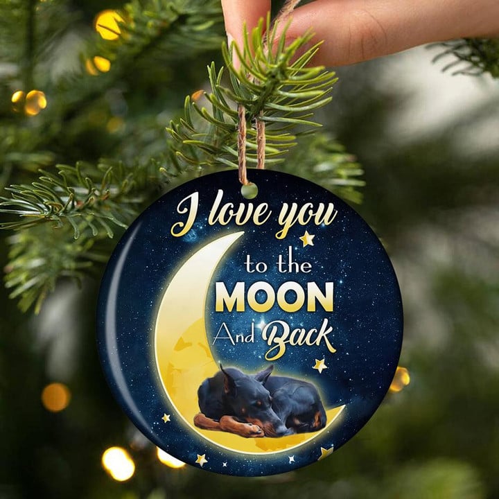 Doberman I Love You To The Moon And Back Ceramic Ornament
