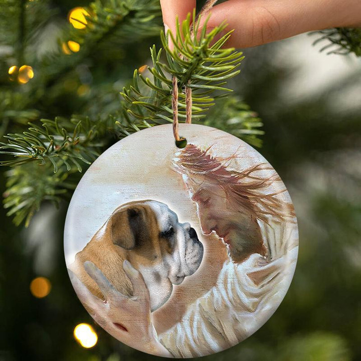Bull Dog With God Ceramic Ornament Dog Christmas Ornament