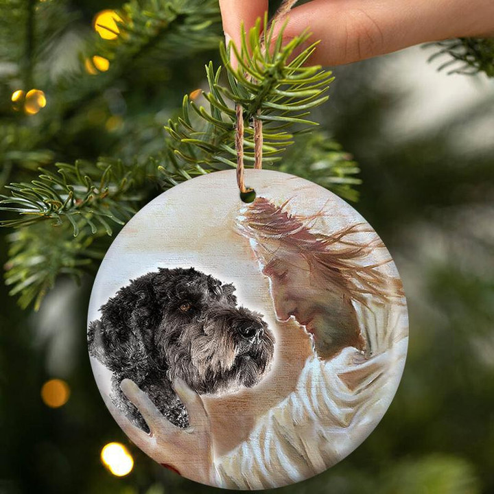 Labradoodle With God Ceramic Ornament Dog Christmas Ornament