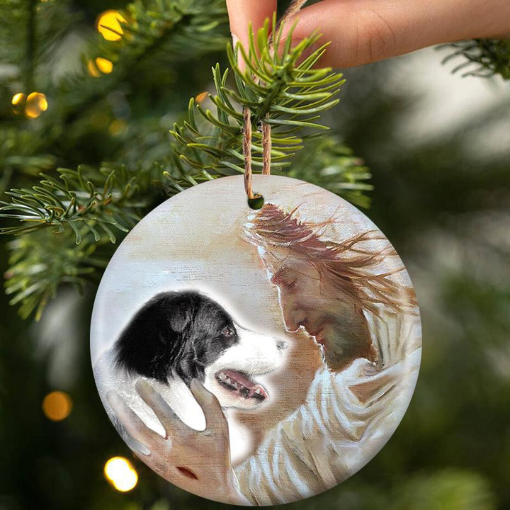 Border Collie With God Ceramic Ornament Dog Christmas Ornament
