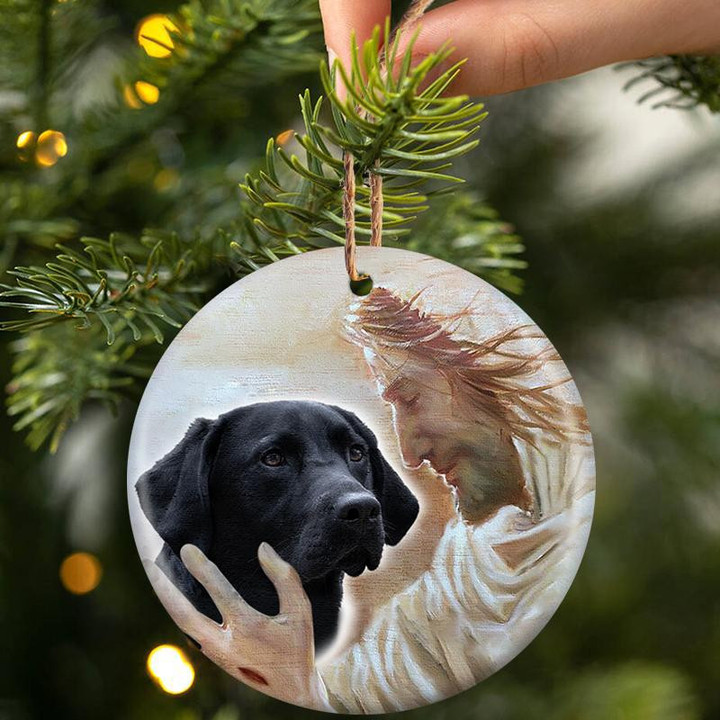 Black Labrador Retriever With God Ceramic Ornament Dog Christmas Ornament