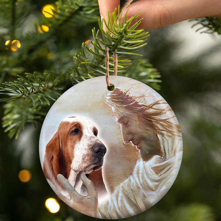 Basset Hound With God Ceramic Ornament Dog Christmas Ornament