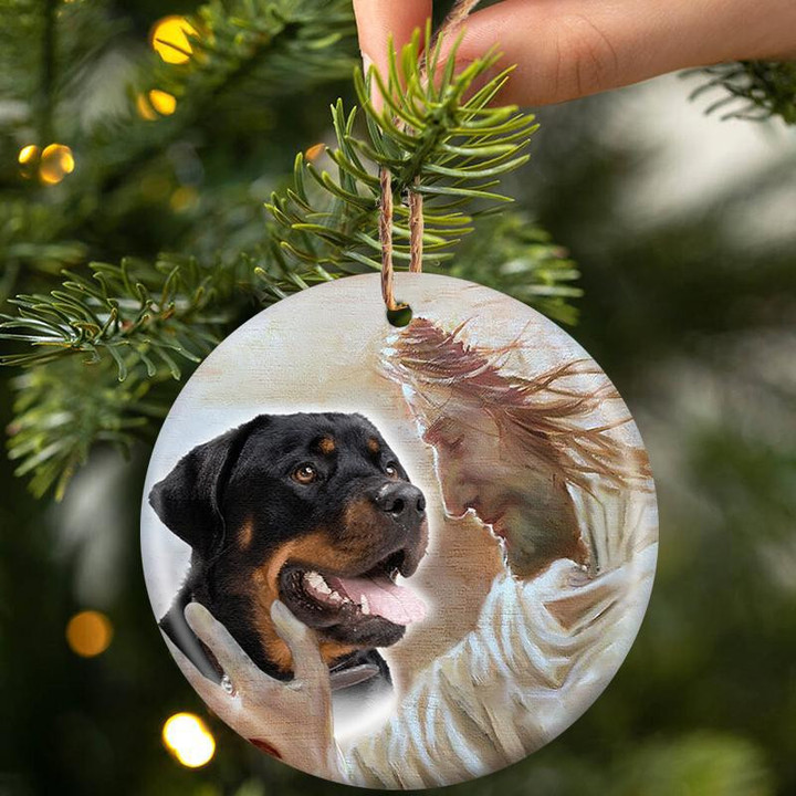 Rottweiler With God Ceramic Ornament Dog Christmas Ornament