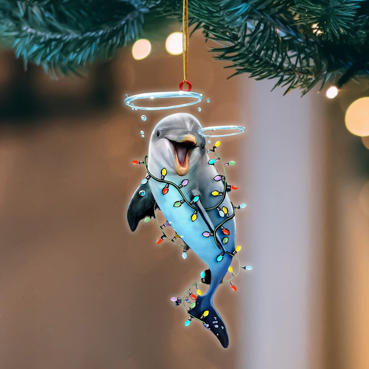 Dolphin Christmas Light Flat Acrylic Hanging Ornament Animals Shaped