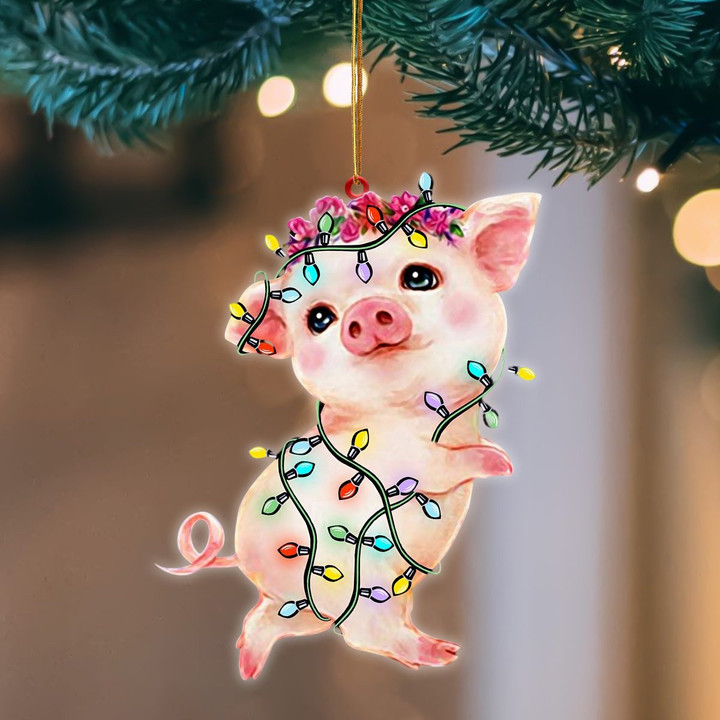 Pig Christmas Light Flat Acrylic Hanging Ornament Animals Shaped