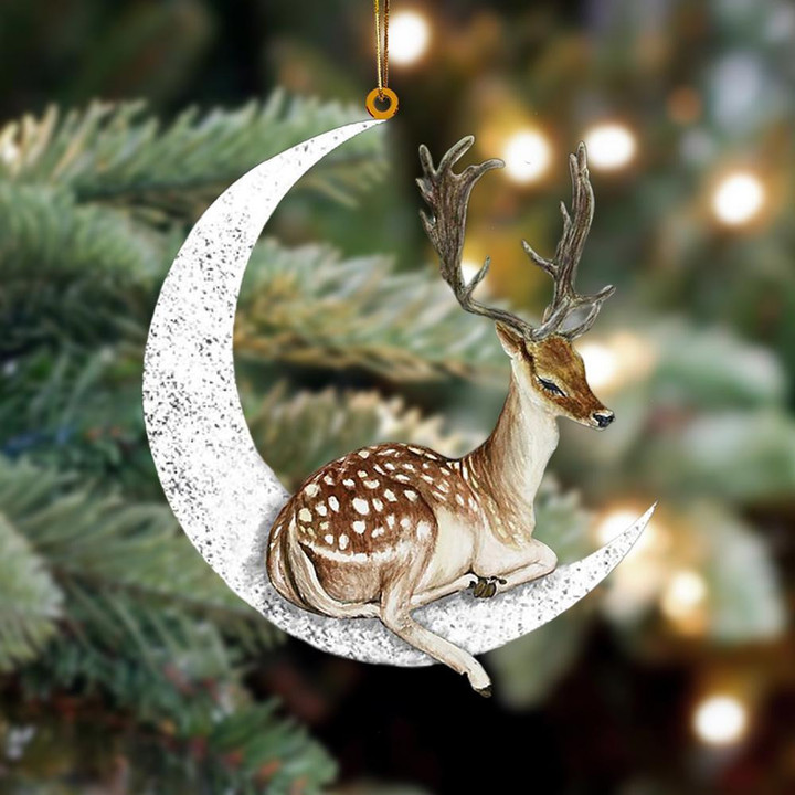 Deer Sits On The Moon Flat Acrylic Hanging Ornament Animals Shaped
