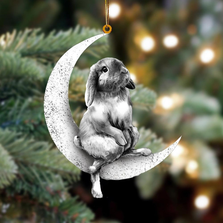 Rabbit Sits On The Moon Flat Acrylic Hanging Ornament Animals Shaped