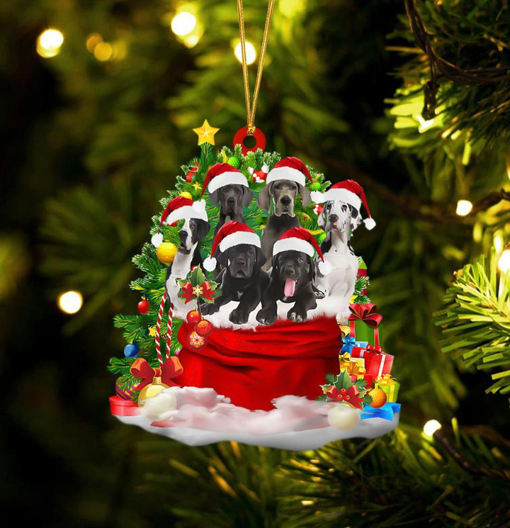 Great Dane Dogs In A Gift Bag Christmas Ornament Flat Acrylic Dog Ornament