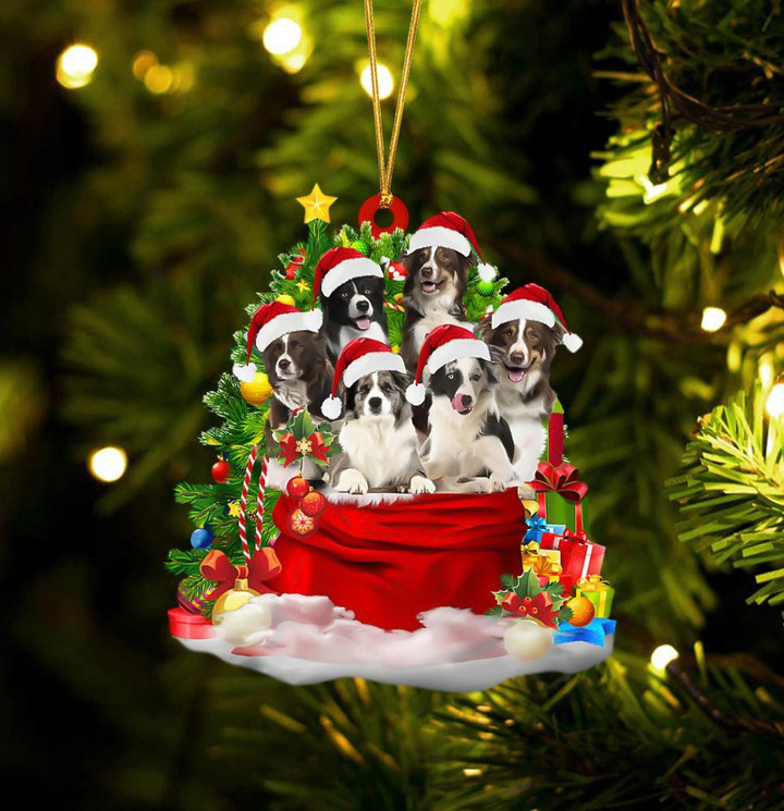 Border Collie Dogs In A Gift Bag Christmas Ornament Flat Acrylic Dog Ornament