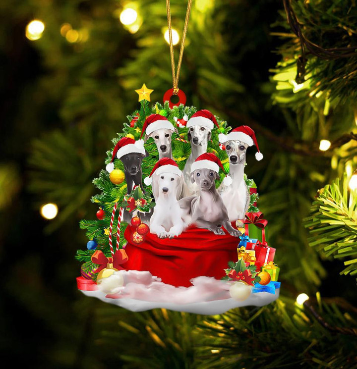 Greyhound Dogs In A Gift Bag Christmas Ornament Flat Acrylic Dog Ornament