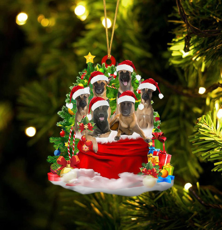 Belgian Shepherd Dogs In A Gift Bag Christmas Ornament Flat Acrylic Dog Ornament