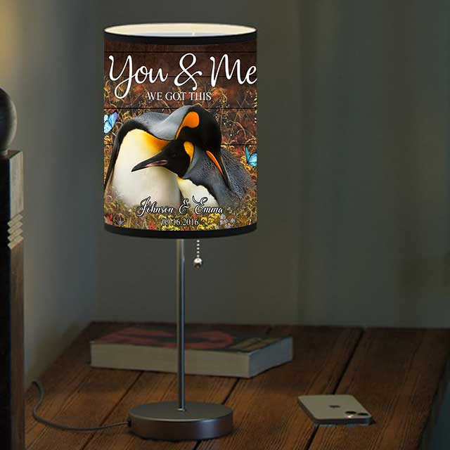 Personalized Penguin Couple Table Lamp, You and Me We got this Table Lamp for Bedroom for Wife