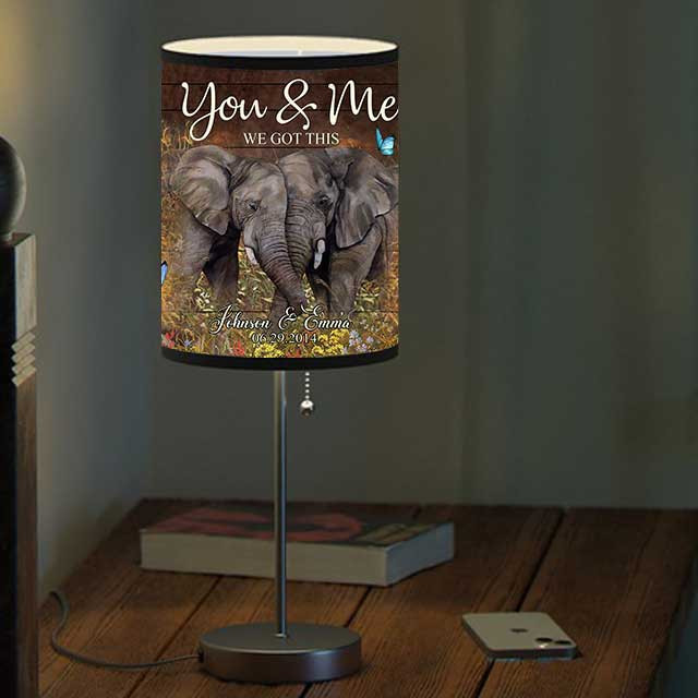 Personalized Elephant Couple Table lamp, You and Me We got this Table Lamp for Bedroom