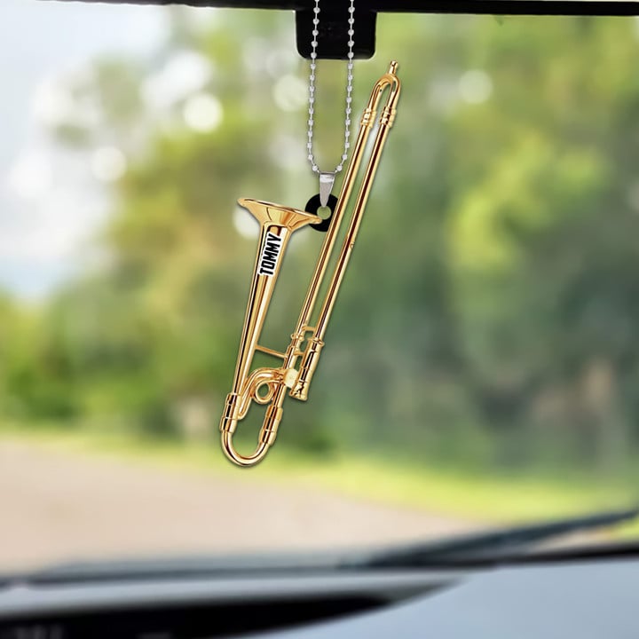 Personalized Trombone Instrument Flat Acrylic Car Ornament for Trombone Players Music Day