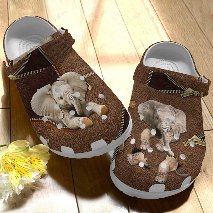 Customized Elephant Leather Zip Crocs Clog Shoes for Elephant Lovers