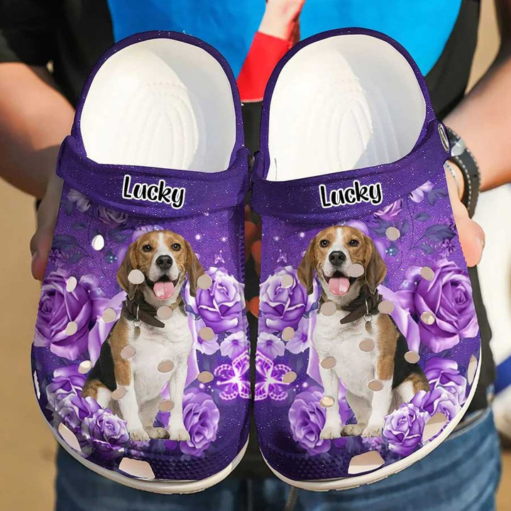 Personalized Beagle and Purple Flowers Just A Girl Who Loves Beagle Crocs Clog Shoes