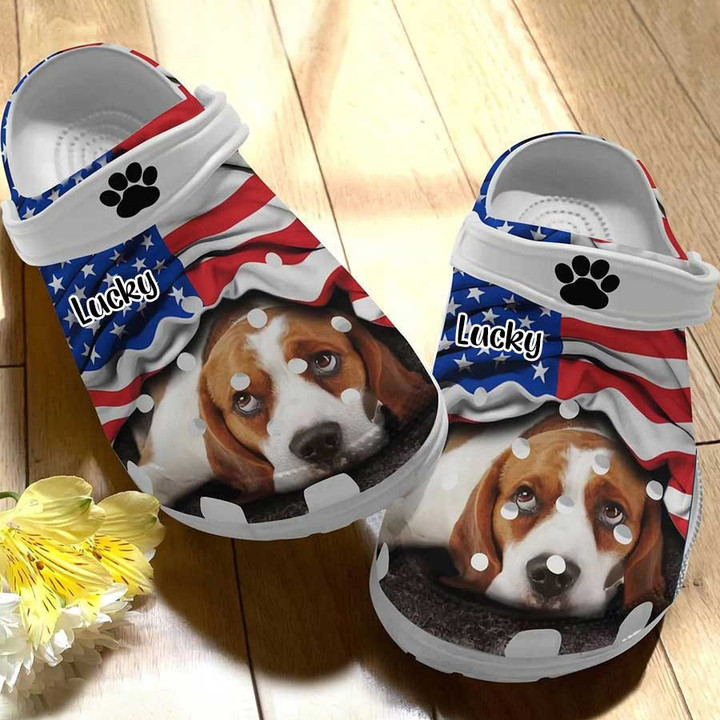 Personalized 4th of July Beagle American Flag Crocs Clog Shoes for Dog Mom, Dog Dad