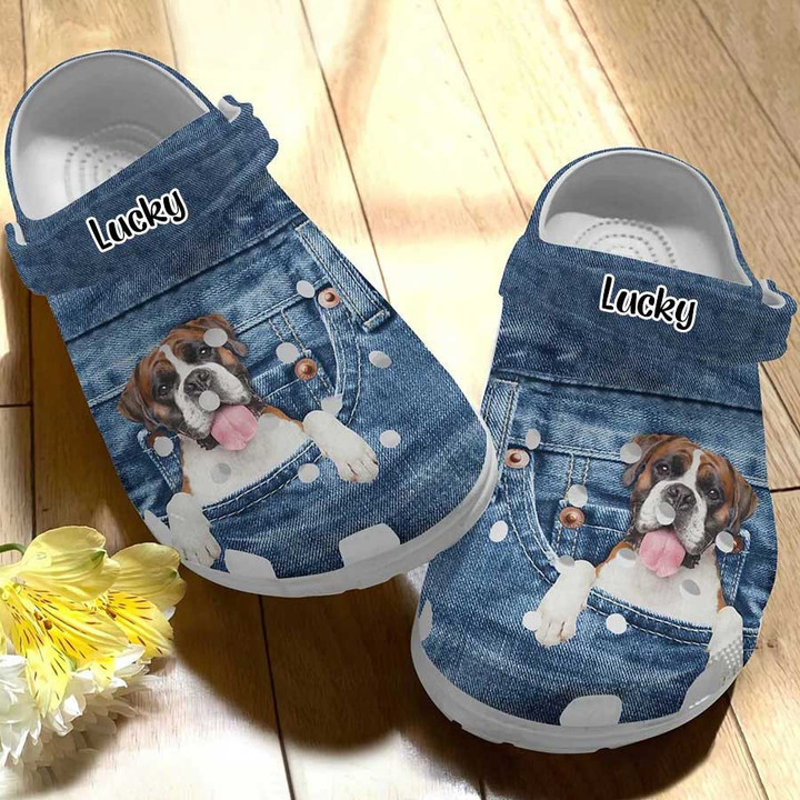 Personalized Boxer in Pocket Crocs Clog Shoes for Dog Mom, Dog Dad