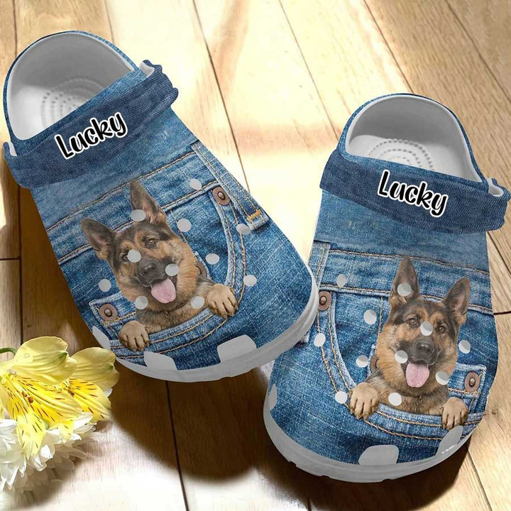 Personalized Yellow German Shepherd Crocs in Pocket Clog Shoes for Dog Mom, Dog Dad
