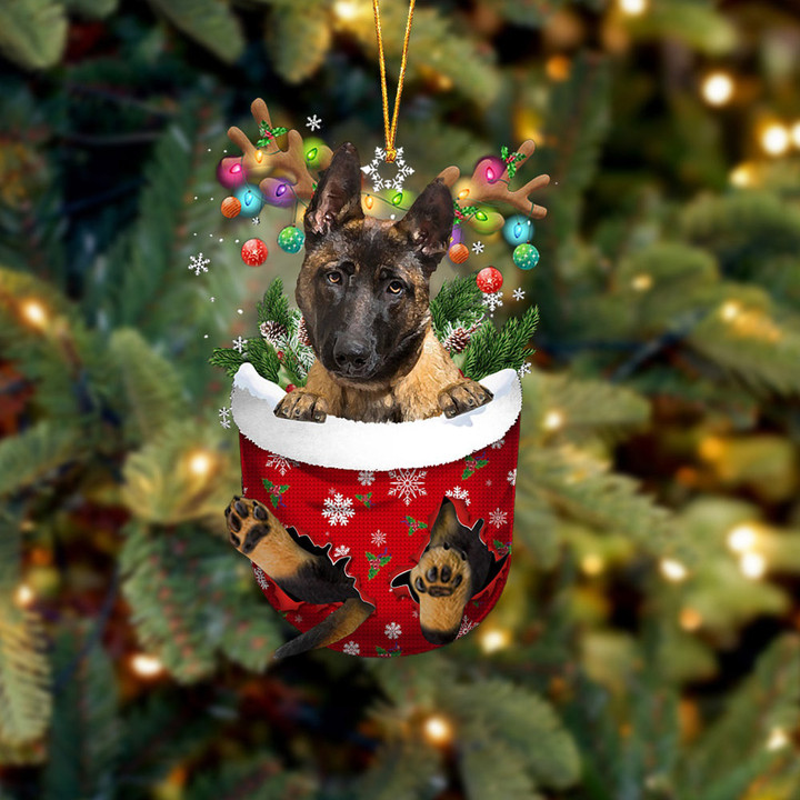 Malinois In Snow Pocket Christmas Ornament Flat Acrylic Dog Ornament