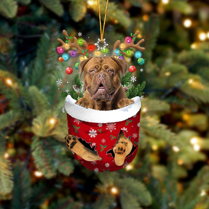 Dogue De Bordeaux In Snow Pocket Christmas Ornament Flat Acrylic Dog Ornament