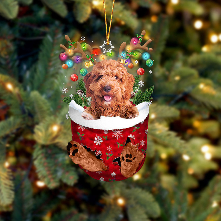 Irish Doodle In Snow Pocket Christmas Ornament Flat Acrylic Dog Ornament