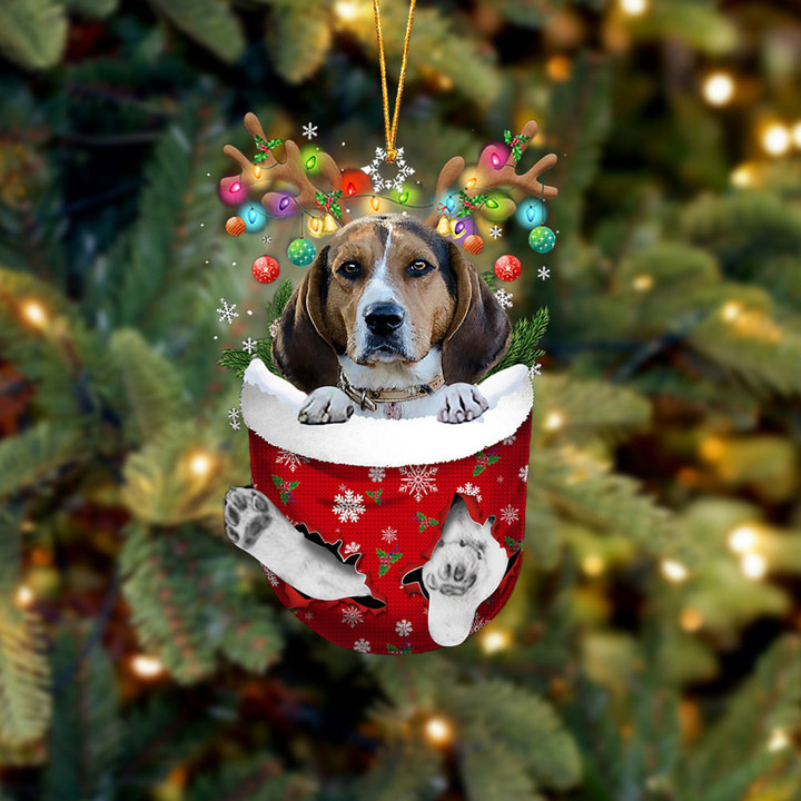 Treeing Walker Coonhound In Snow Pocket Christmas Ornament Flat Acrylic Dog Ornament