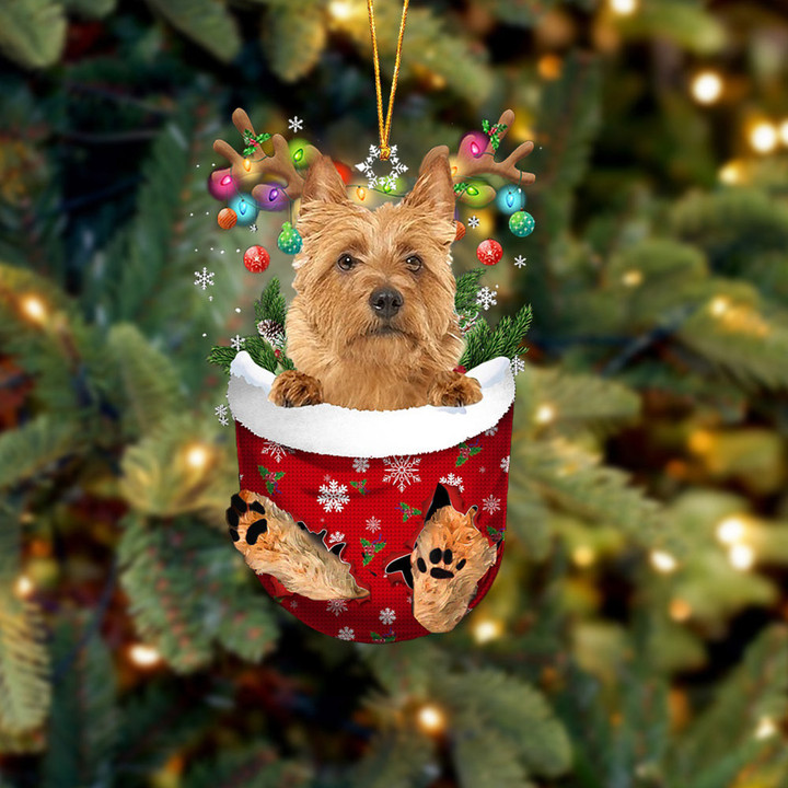 Australian Terrier In Snow Pocket Christmas Ornament Flat Acrylic Dog Ornament