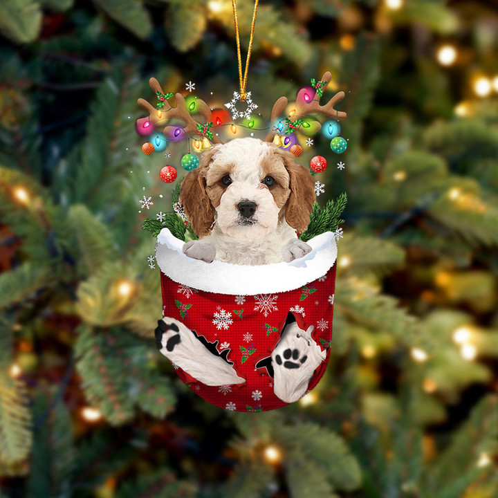 Cavapoo 1 In Snow Pocket Christmas Ornament Flat Acrylic Dog Ornament