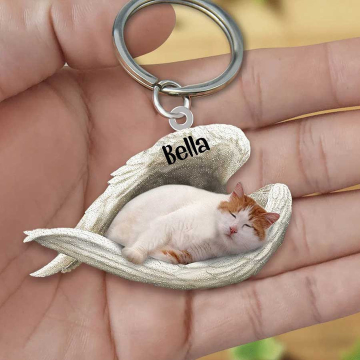 Turkish Van Cat Sleeping in the Wing Angel Acrylic Keychain Memorial Gift for Cat Lovers
