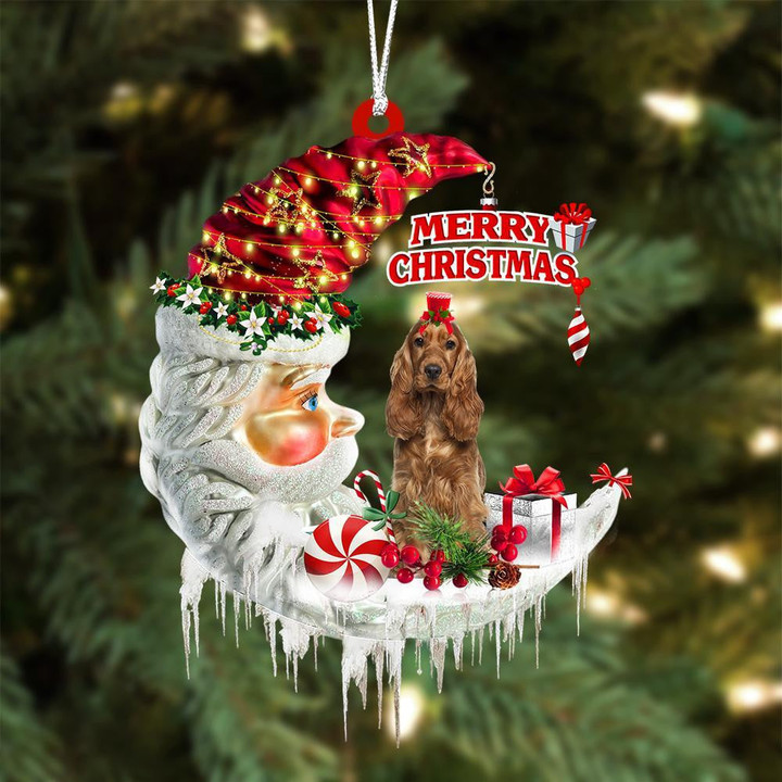 Cocker Spaniel On The Moon Merry Christmas Hanging Ornament Flat Acrylic Dog Ornament