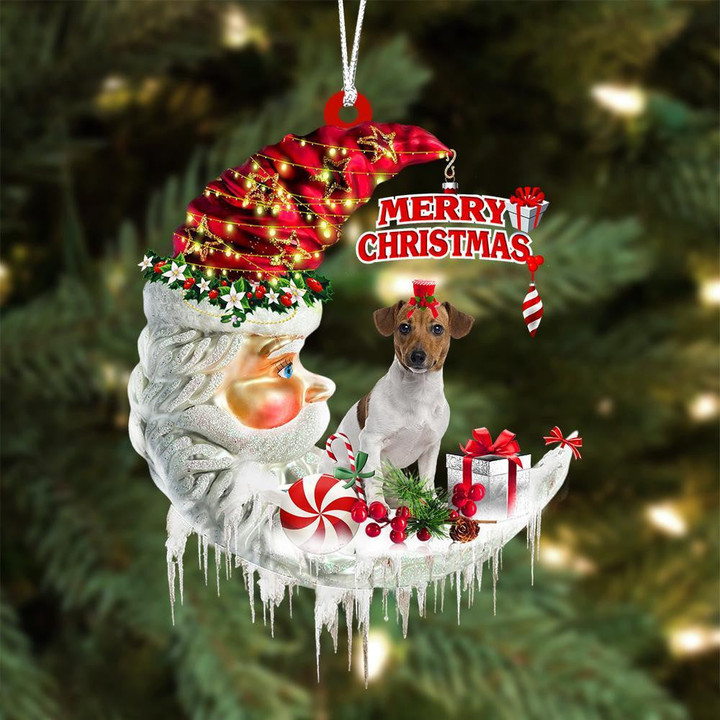 Jack Russell Terrier On The Moon Merry Christmas Hanging Ornament Flat Acrylic Dog Ornament