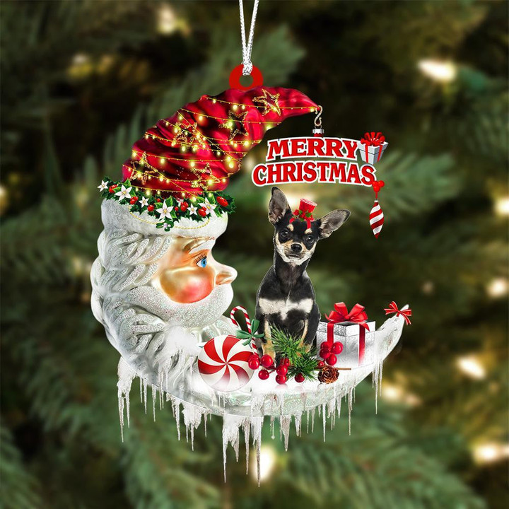Chihuahua 02 On The Moon Merry Christmas Hanging Ornament Flat Acrylic Dog Ornament